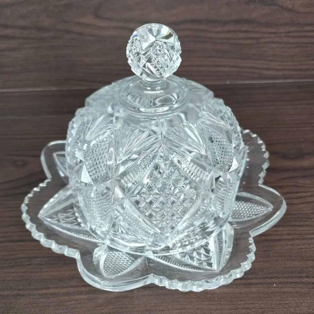 EAPG U. S Glass Co Pennsylvania Clear Glass Butter Dish with Cover No. 15048